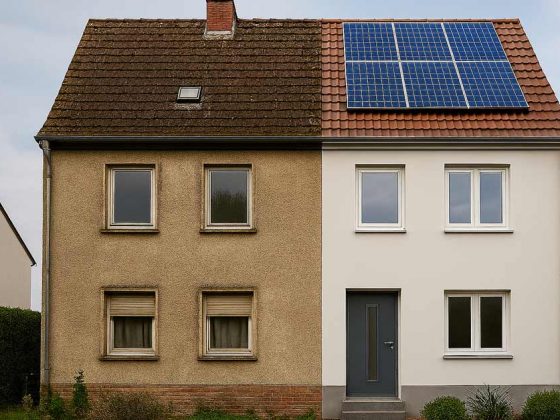 ein Haus geteilt in zwei Hälften
